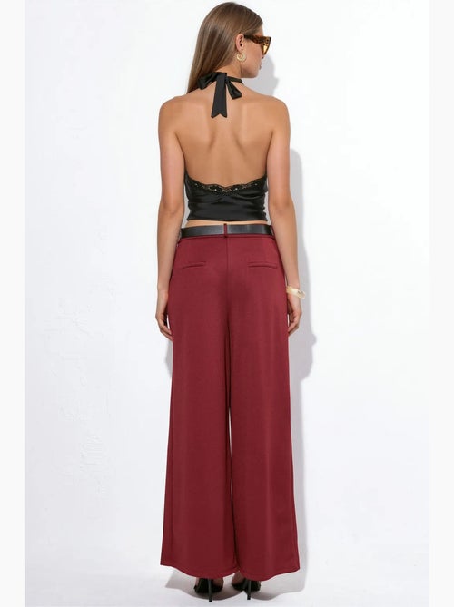 Pantalon large en crêpe à taille haute et ceinture busem - Kiabi