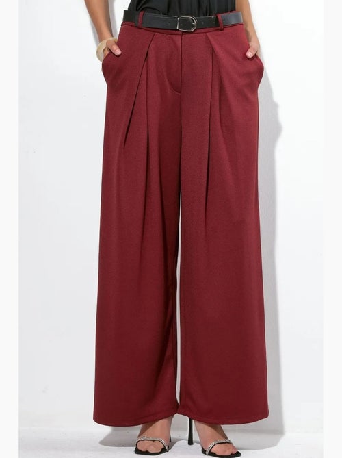 Pantalon large en crêpe à taille haute et ceinture busem - Kiabi