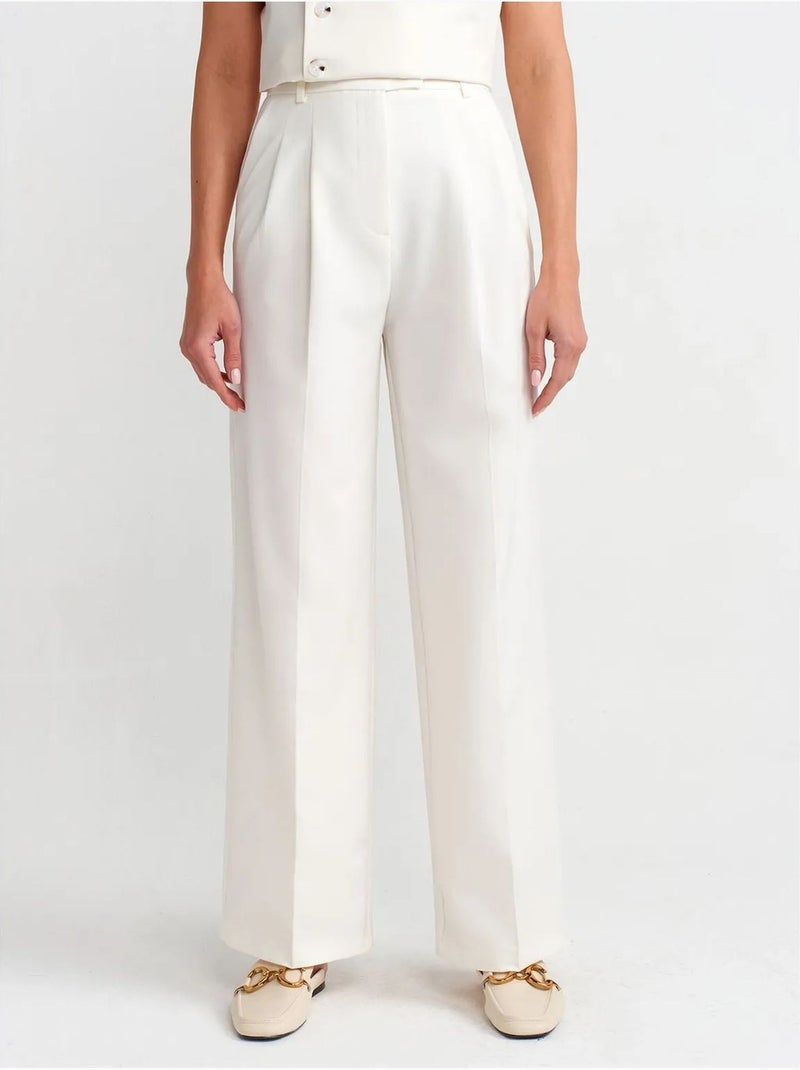 Pantalon large en crêpe à taille haute et ceinture dilvin Blanc cassé - Kiabi