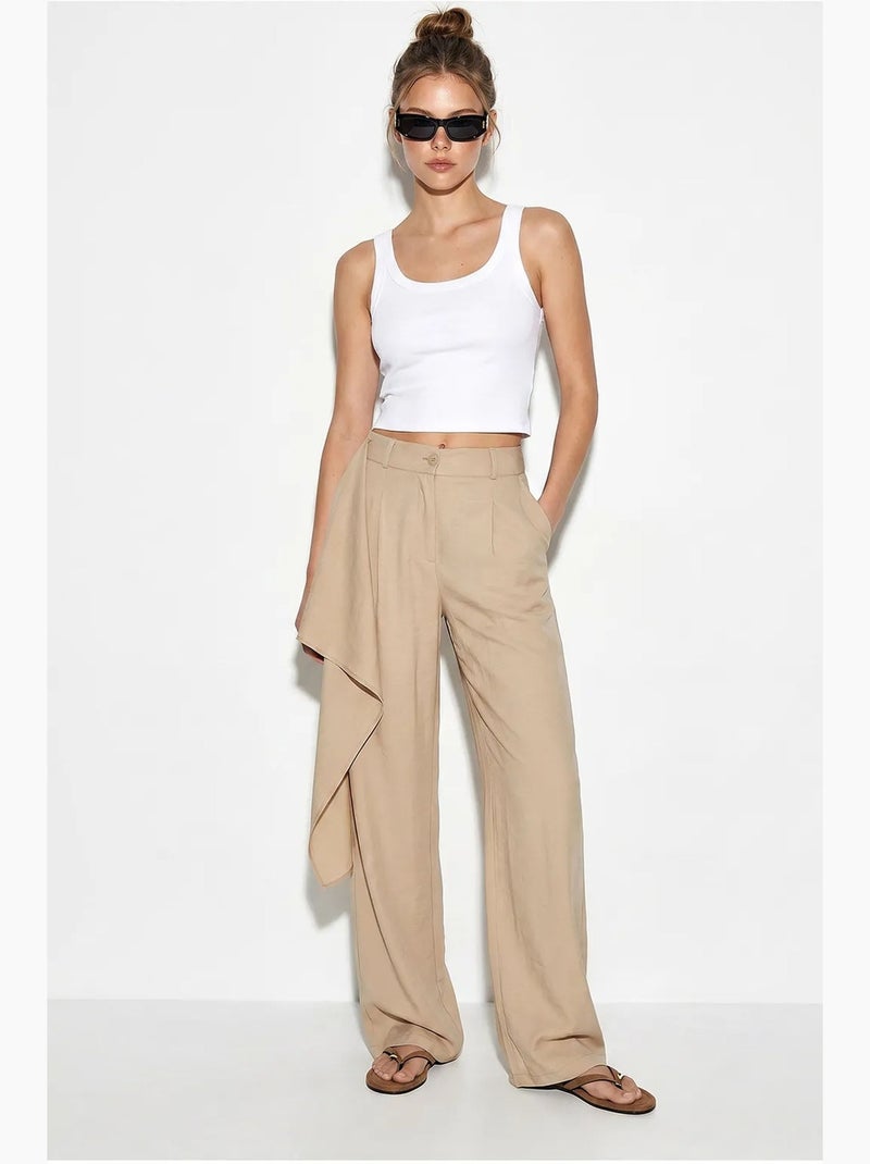 Pantalon large en crêpe à taille haute lucci Beige argile - Kiabi