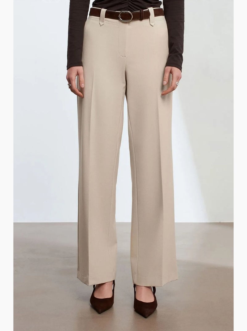Pantalon large en crêpe à taille mi-haute dilvin Sable - Kiabi