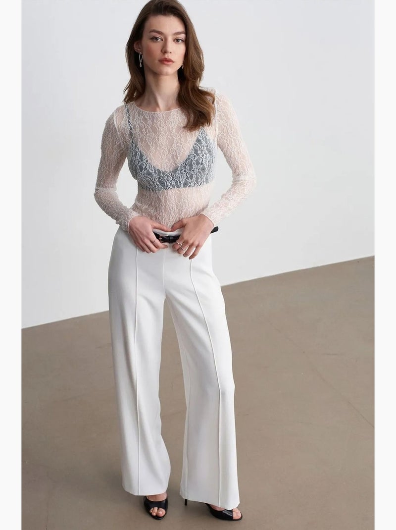 Pantalon large en crêpe avec ceinture dilvin Blanc cassé - Kiabi