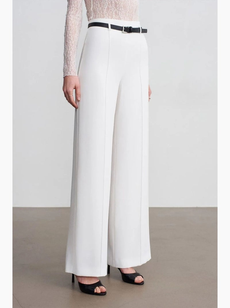 Pantalon large en crêpe avec ceinture dilvin Blanc cassé - Kiabi