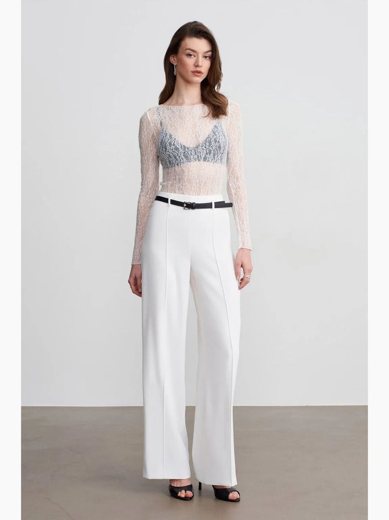Pantalon large en crêpe avec ceinture dilvin Blanc cassé - Kiabi