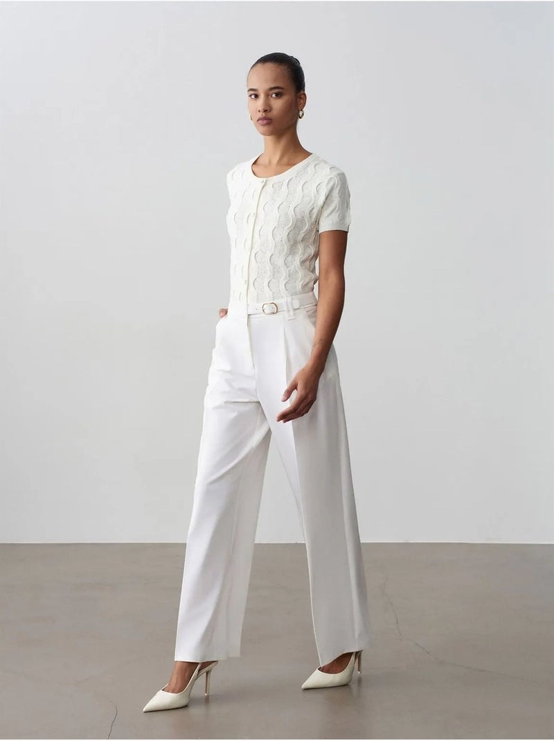 Pantalon large en crêpe avec ceinture dilvin Blanc - Kiabi