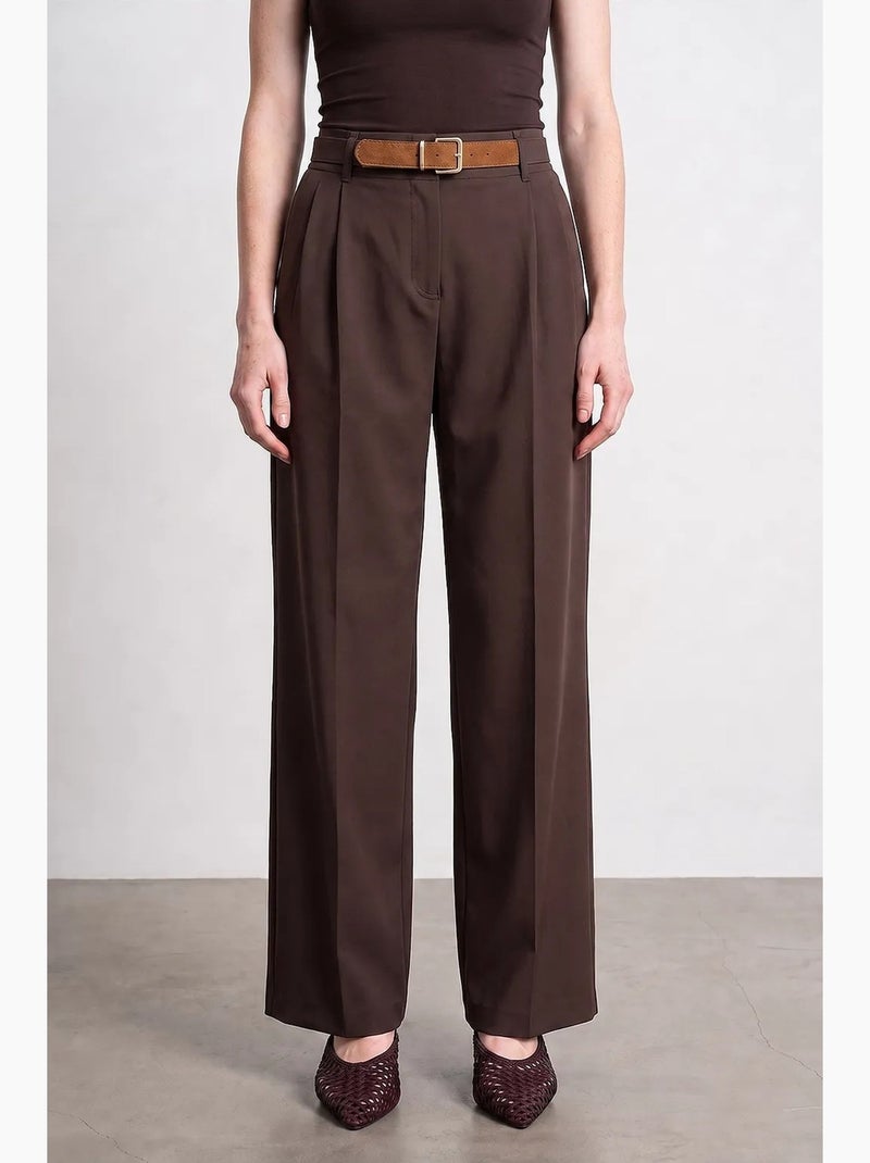 Pantalon large en crêpe avec ceinture dilvin Marron - Kiabi