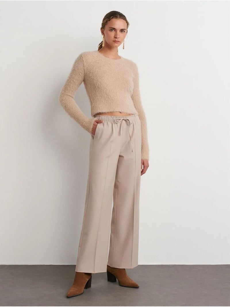 Pantalon large en crêpe dilvin Beige argile - Kiabi