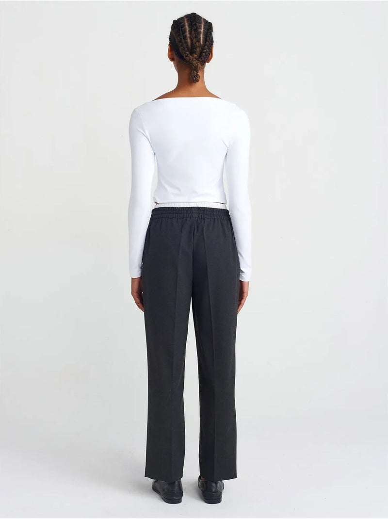 Pantalon large en crêpe dilvin Gris Noir - Kiabi