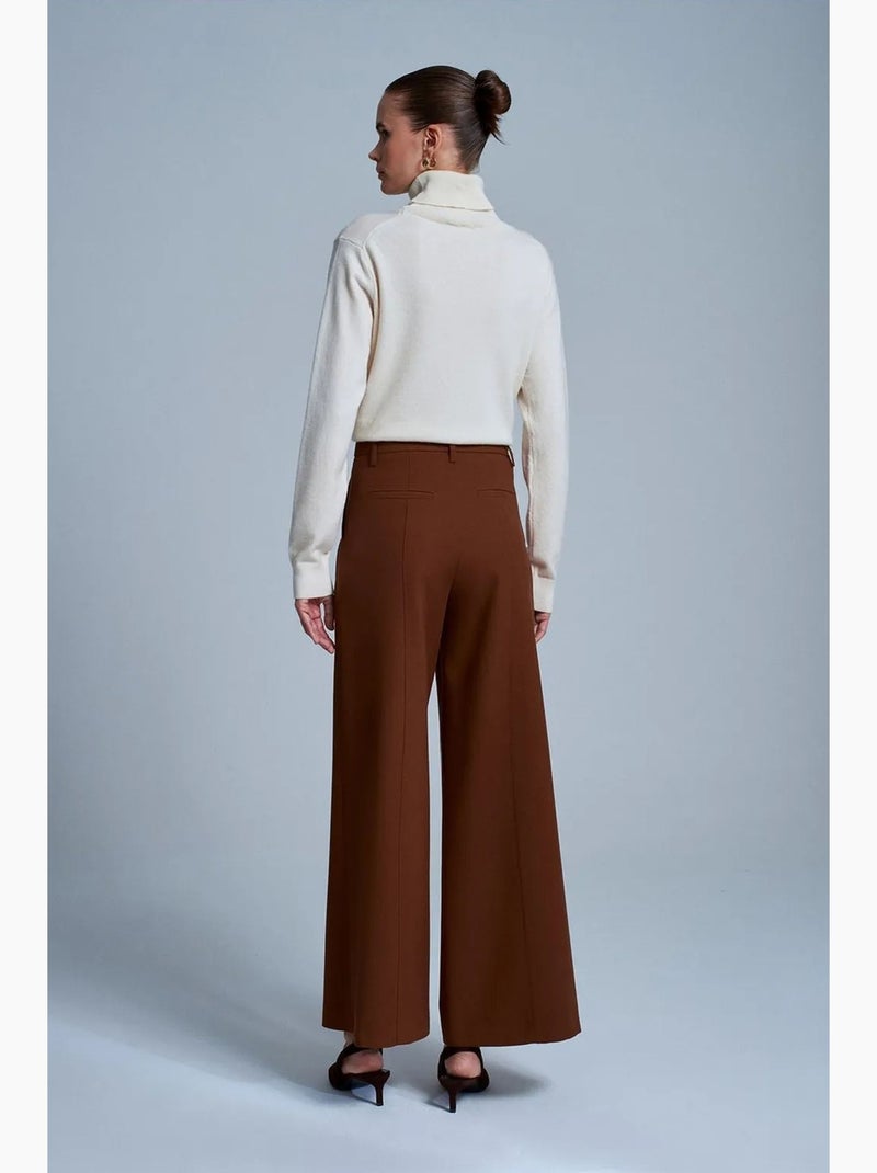 Pantalon large en crêpe dilvin Marron - Kiabi