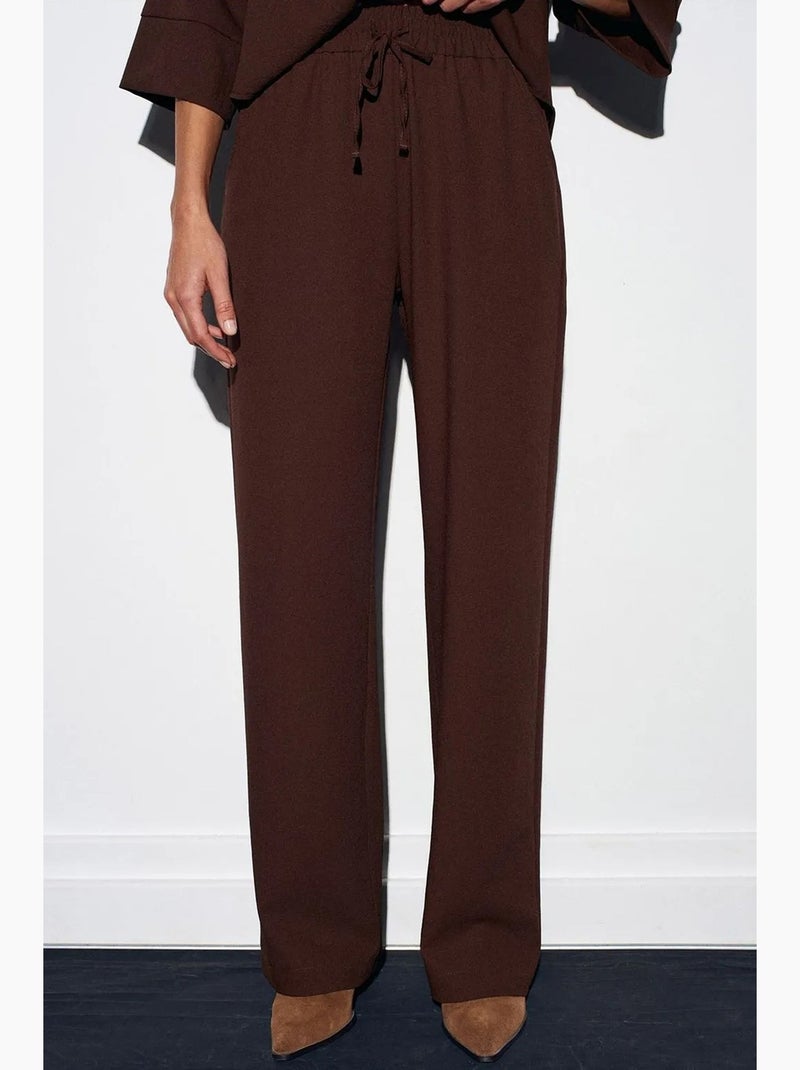 Pantalon large en crêpe pour femme dilvin Marron chocolat - Kiabi