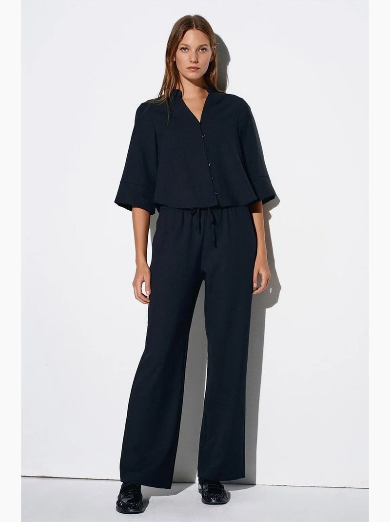 Pantalon large en crêpe pour femme dilvin Noir - Kiabi