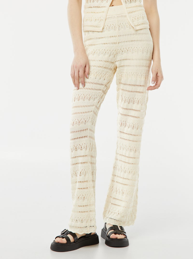 Pantalon large en crochet beige - Kiabi