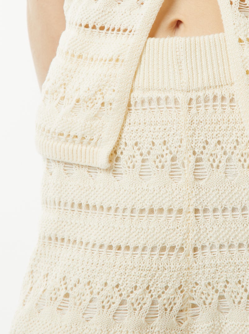 Pantalon large en crochet beige - Kiabi