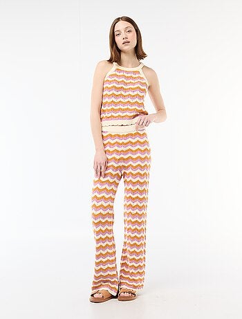 Pantalon large en crochet tricolore