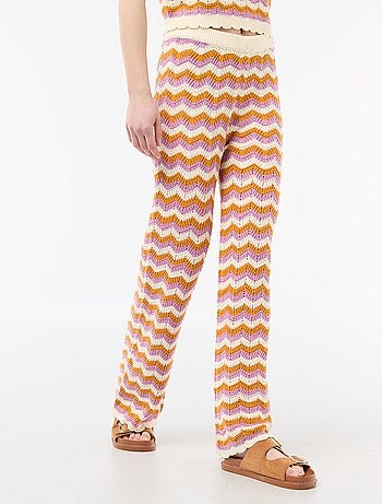 Pantalon large en crochet tricolore