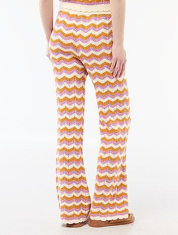 Pantalon large en crochet tricolore