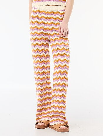 Pantalon large en crochet tricolore