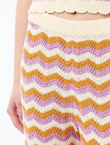Pantalon large en crochet tricolore
