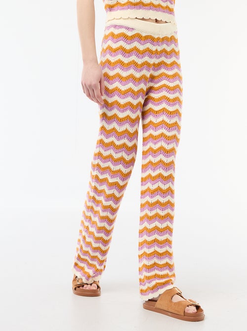 Pantalon large en crochet tricolore - Kiabi