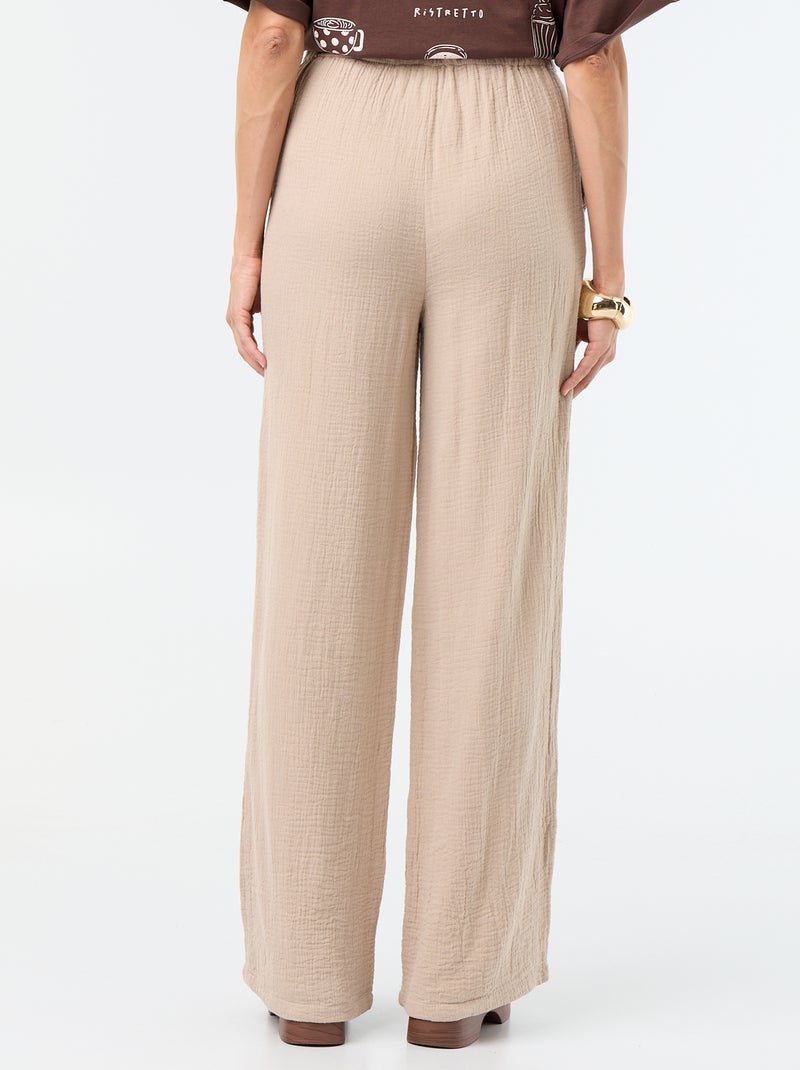 Pantalon large en gaze de coton Beige - Kiabi