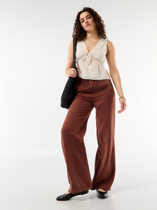 Pantalon large en gaze de coton femme - Kiabi