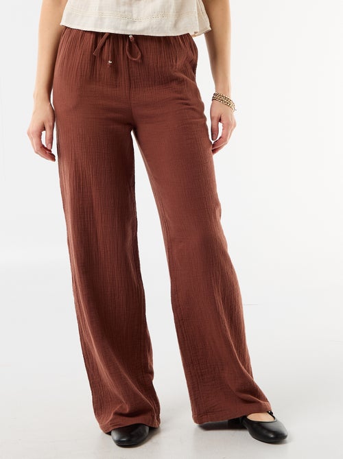 Pantalon large en gaze de coton femme - Kiabi