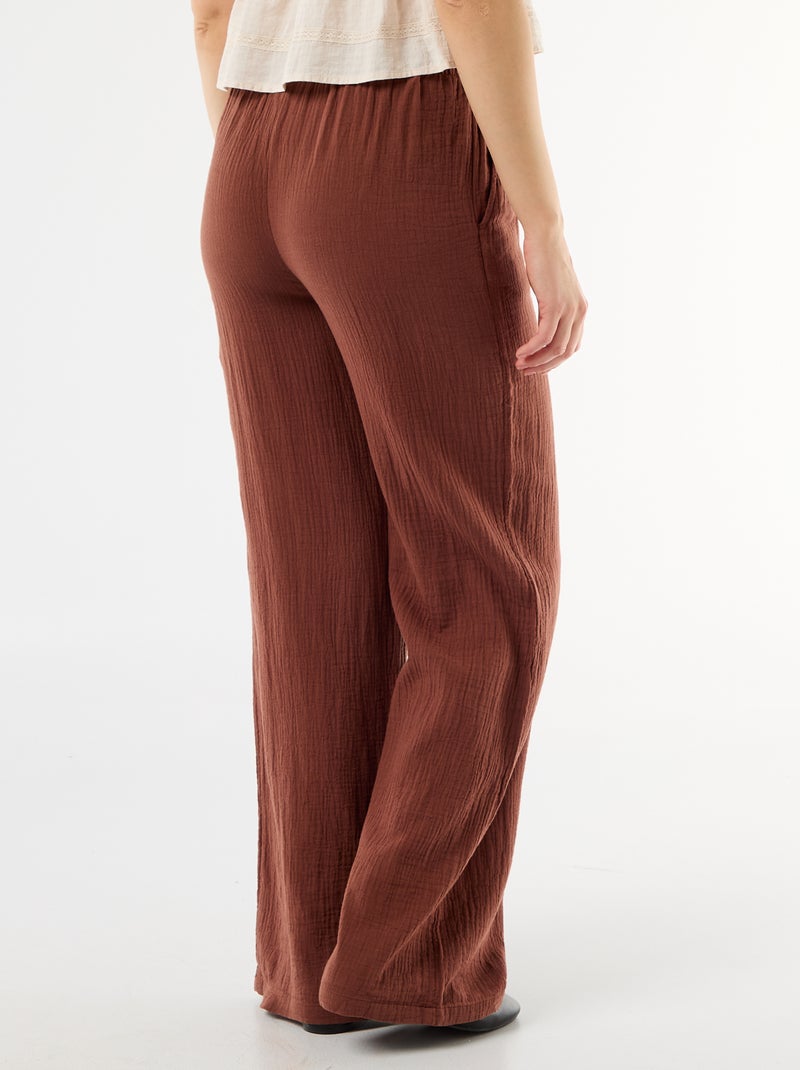 Pantalon large en gaze de coton femme Marron - Kiabi