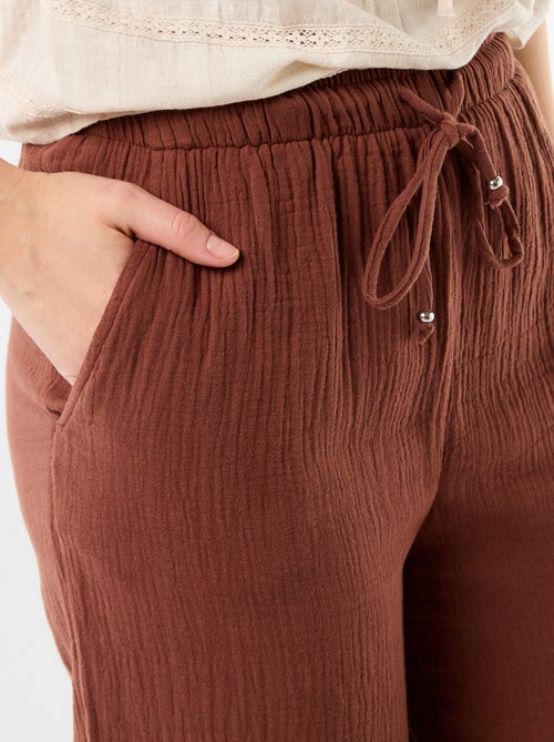 Pantalon large en gaze de coton femme - Kiabi