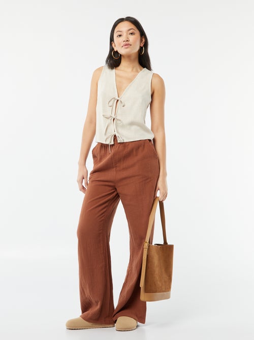 Pantalon large en gaze de coton - Kiabi
