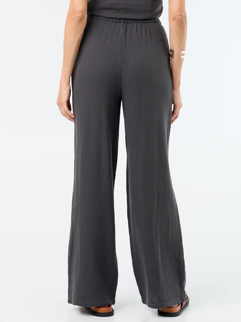 Pantalon large en gaze de coton Noir - Kiabi