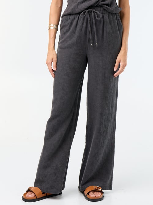 Pantalon large en gaze de coton - Kiabi