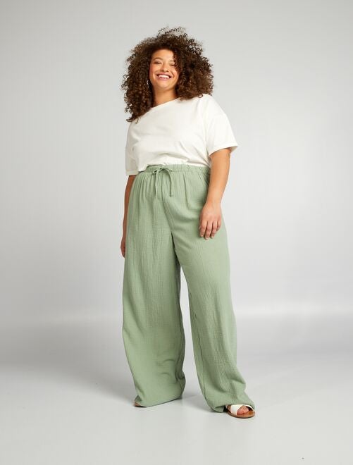 Pantalon large en gaze de coton - Kiabi