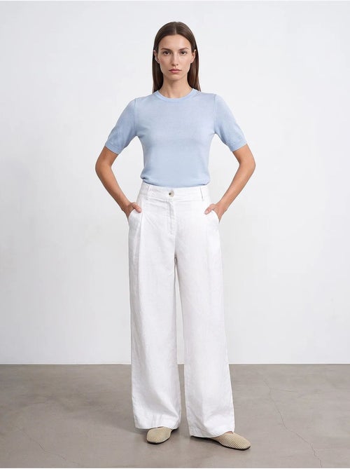 Pantalon large en lin à taille haute dilvin - Kiabi Pantalon large en lin à taille haute dilvin - Kiabi