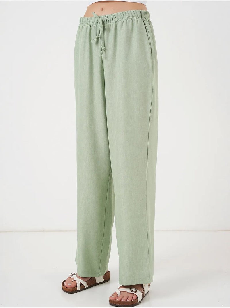 Pantalon large en lin bdart Vert menthe - Kiabi