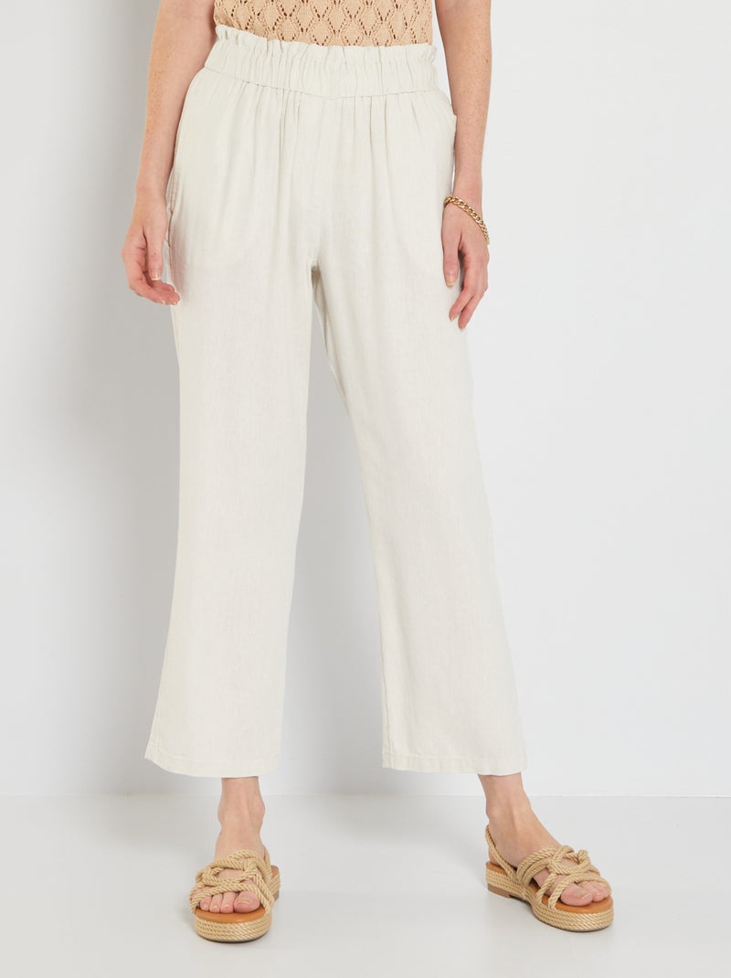 Pantalon large en lin blanc calcaire - Kiabi