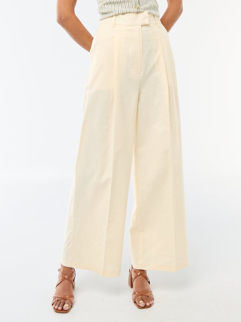 Pantalon large en lin femme Beige - Kiabi