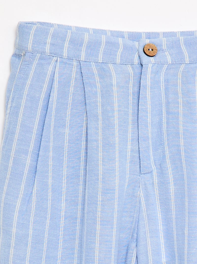 Pantalon large en lin mélangé Bleu - Kiabi