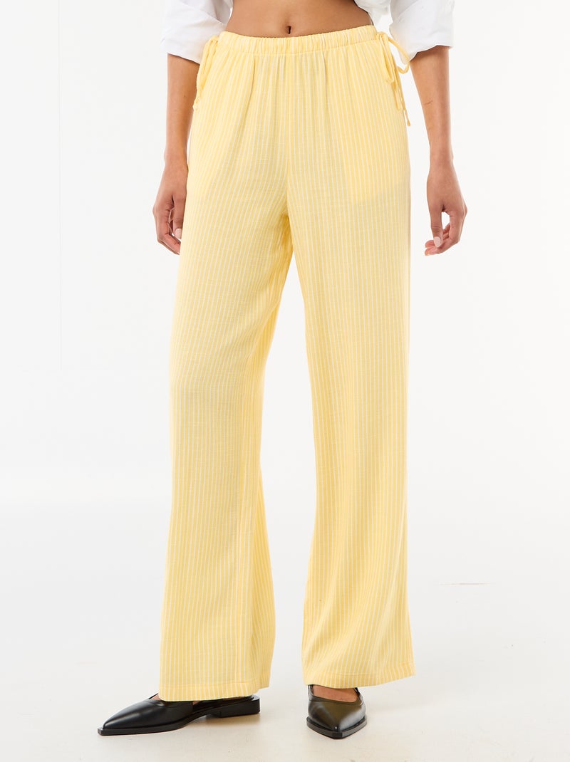 Pantalon large en lin mélangé Jaune - Kiabi