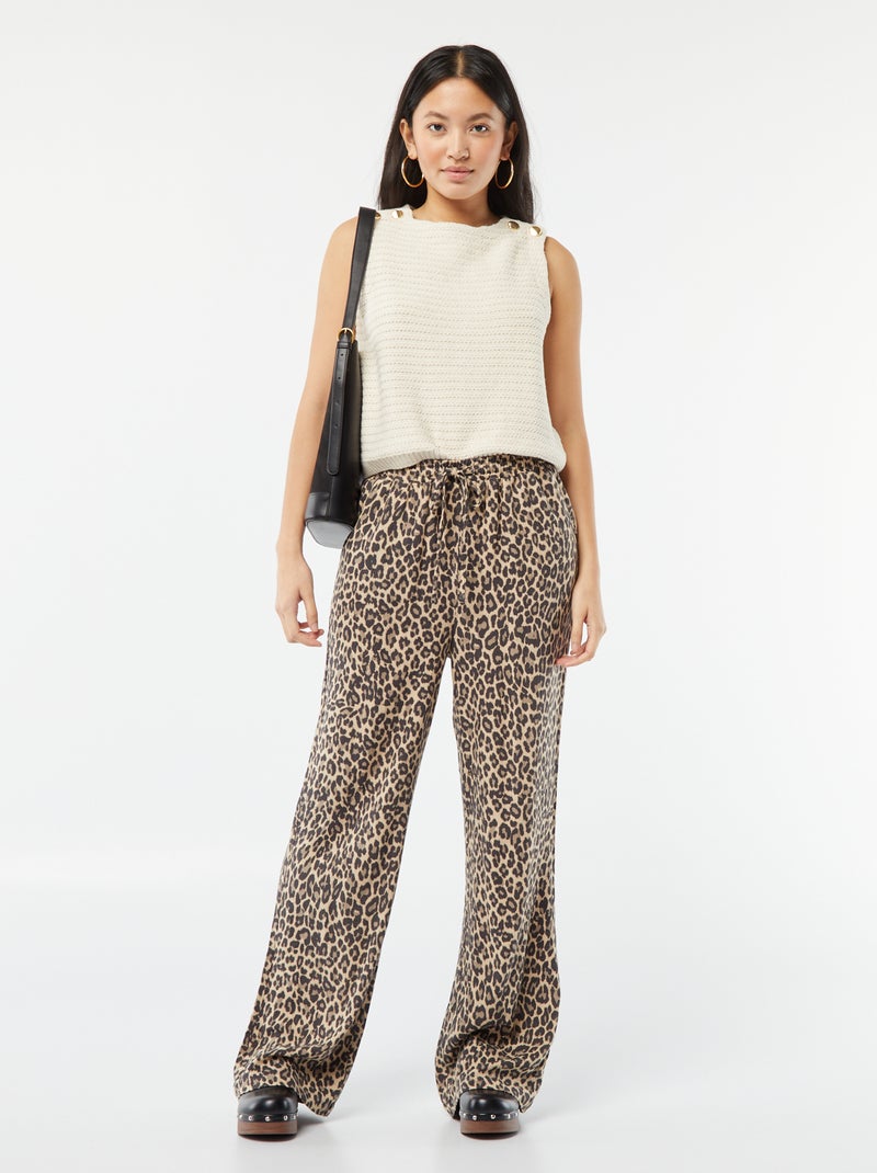 Pantalon large en lin mélangé Léopard - Kiabi