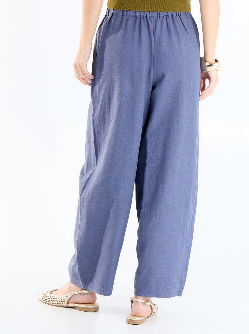Pantalon large en lin taille haute femme Bleu - Kiabi