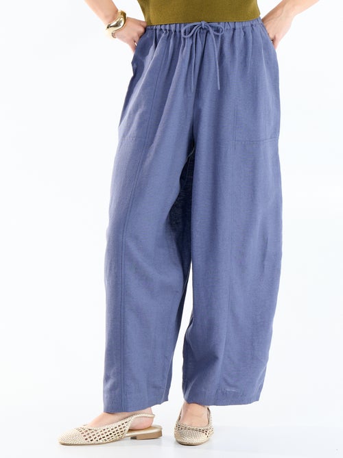 Pantalon large en lin taille haute femme - Kiabi