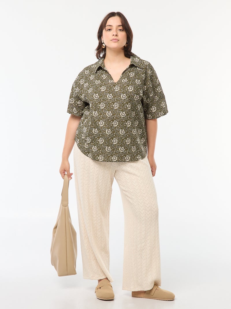 Pantalon large en maille ajourée Beige - Kiabi