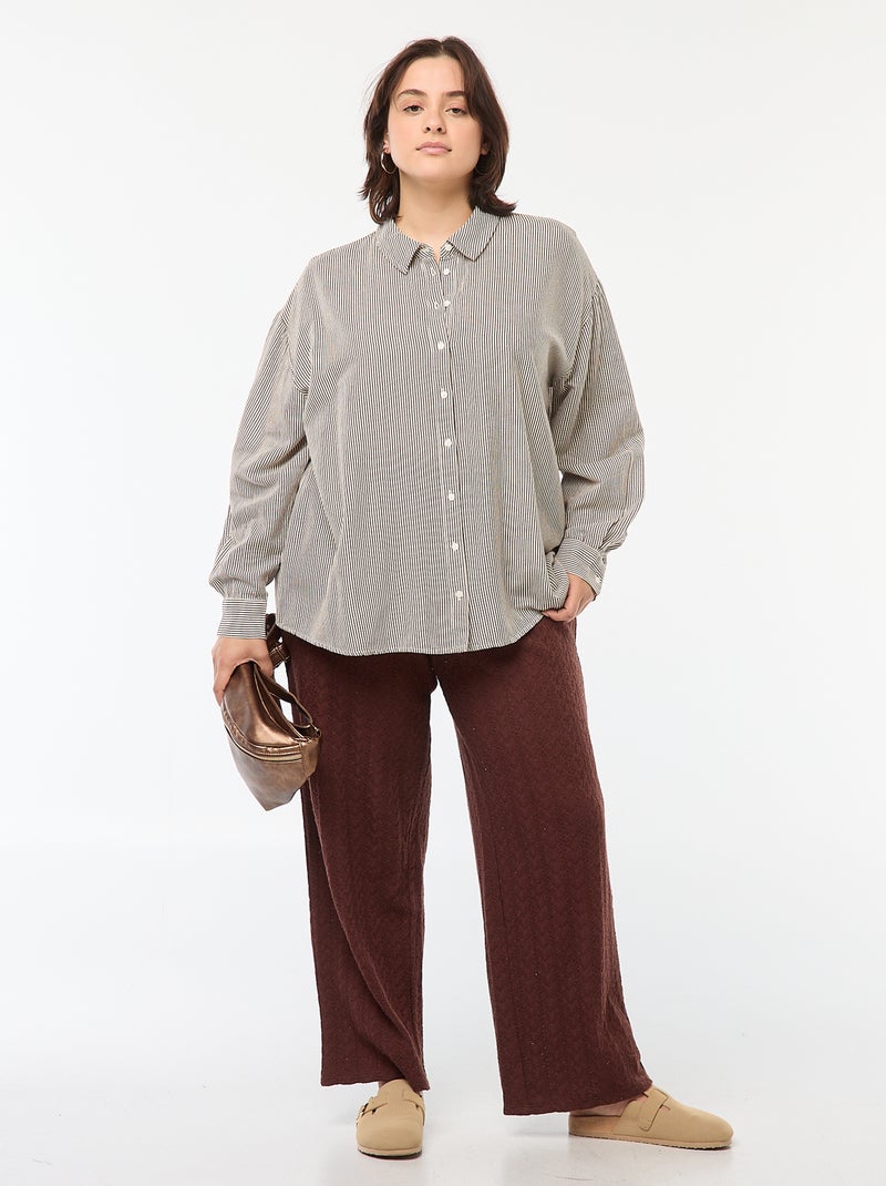 Pantalon large en maille ajourée Marron - Kiabi