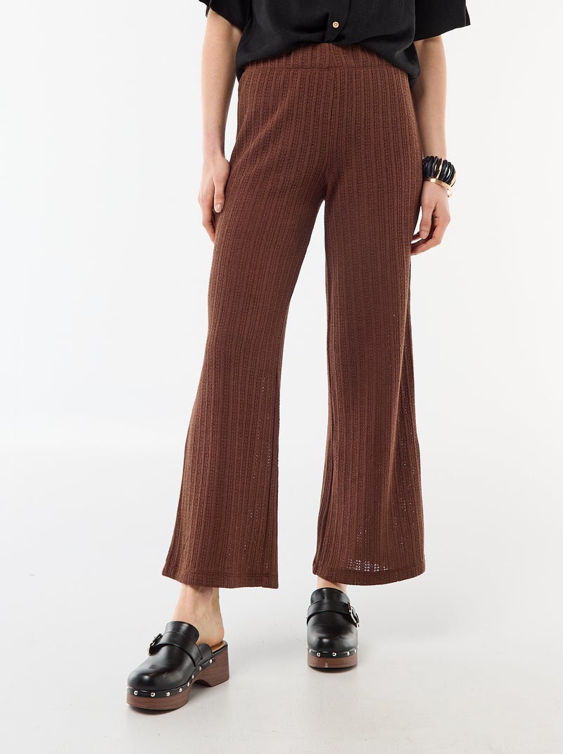 Pantalon large en maille ajourée Marron - Kiabi