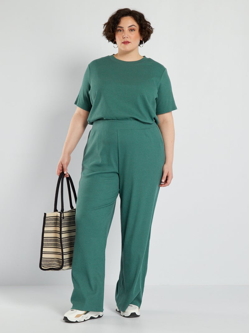 Pantalon large en maille côtelée Vert - Kiabi