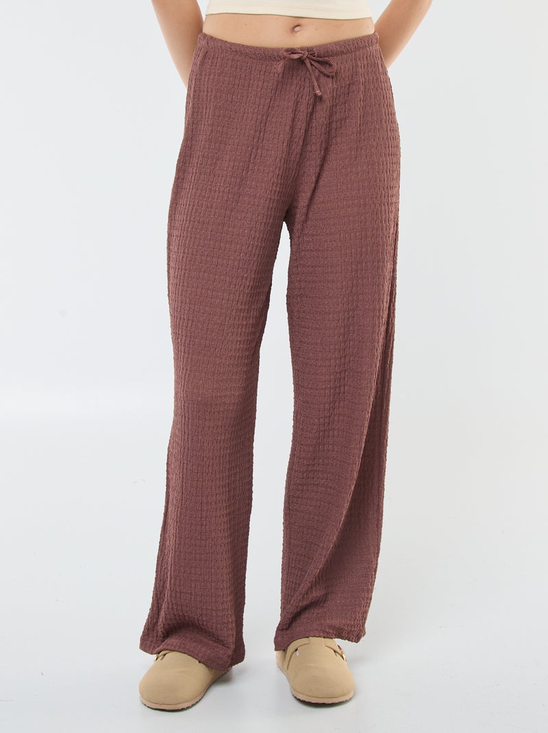 Pantalon large en maille crêpe Marron - Kiabi