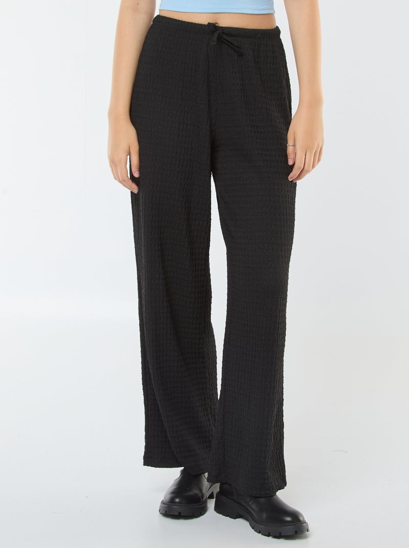 Pantalon large en maille crêpe Noir - Kiabi