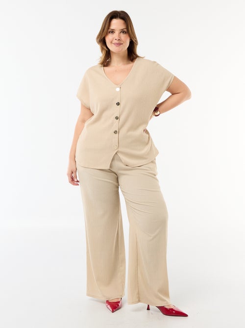 Pantalon large en maille crêpée - Kiabi