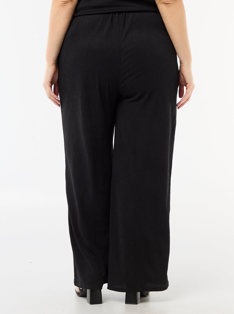 Pantalon large en maille crêpée Noir - Kiabi