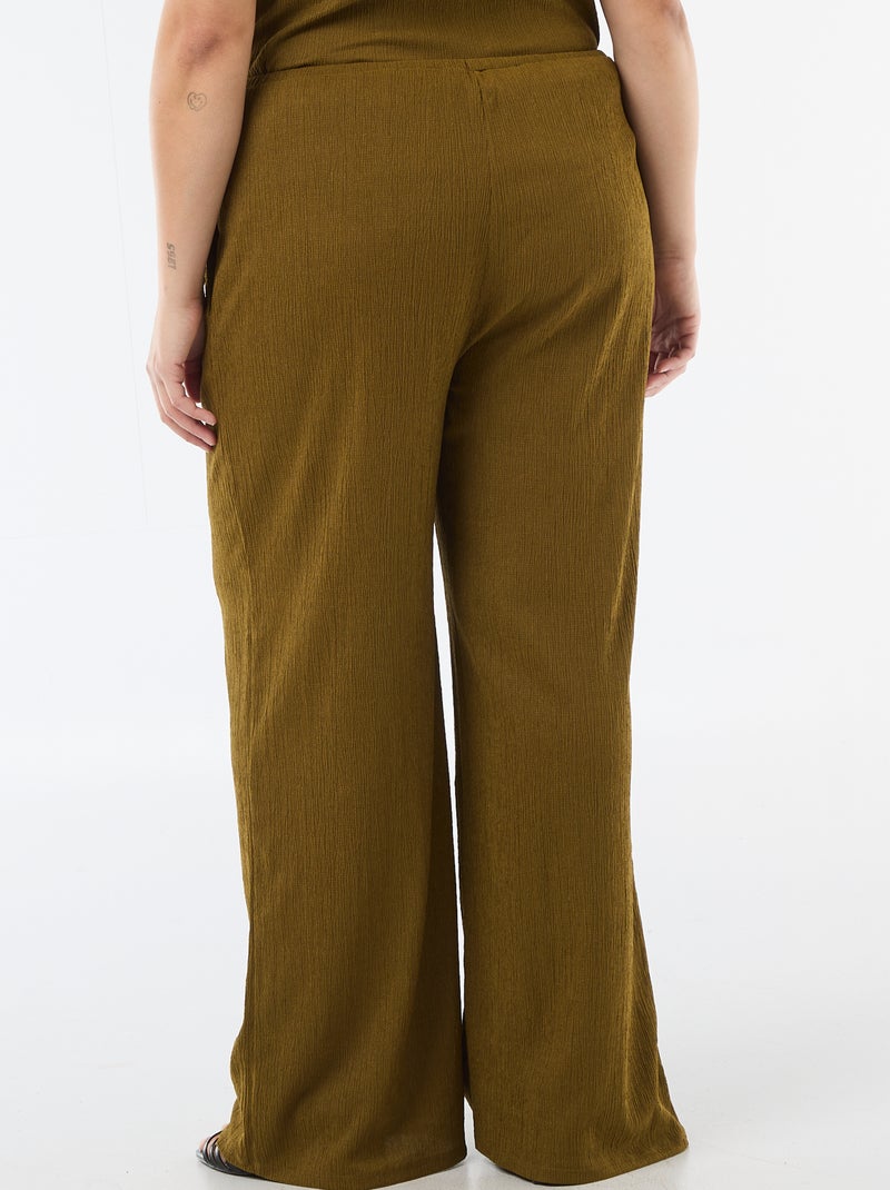 Pantalon large en maille crêpée Vert - Kiabi